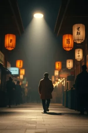 《深巷灯火》竖版封面，雨夜巷口的一盏门灯